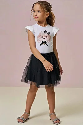 Saia em Tule com Elastano. Com Shorts Embutido Infanti Infantil Menina