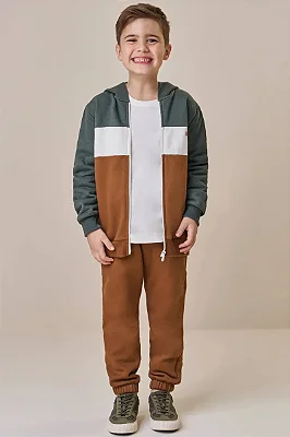 Conjunto de Jaqueta e Calça Jogger em Moletom com Pelúcia LucBoo Infantil Menino