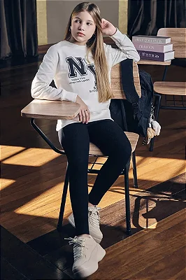 Conjunto de Blusão em Moletom com Pelúcia e Calça Legging em Canelado Soft Lilimoon Teen Menina