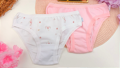 Kit com 2 Calcinhas Juvenil Tradicional com Cintura Embutida - 100% Algodão Luna