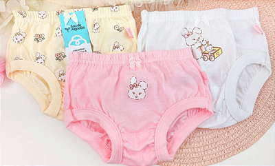 Kit c/ 3 Calcinhas Bebê Tapa Fralda Estampada com viés de punho de lycra - 100 % Algodão Luna