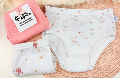 Kit 3 Calcinhas Tradicionais Malha Dupla Estampadas 100% Algodão Luna