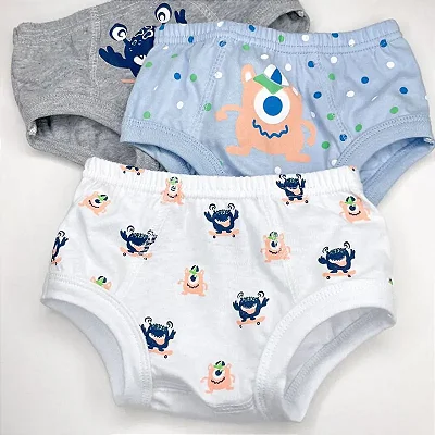 Kit c/ 3 Cuecas Tapa Fralda para Menino - 100% Algodão