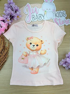 Blusa em Cotton Ursinha Rosa Infanti