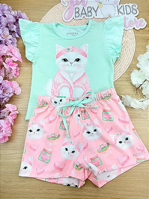 Conjunto de Pijama de Blusa em Meia Malha com Shorts em Malha Comfy Infanti