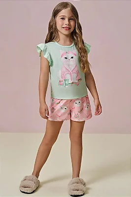 Conjunto de Pijama de Blusa em Meia Malha com Shorts em Malha Comfy Infanti