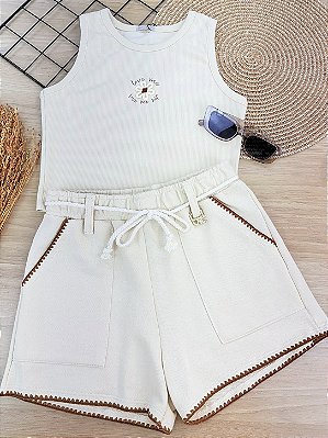 Conjunto de Regata em Canelado Liz e Shorts em Moletom sem Pelúcia Vic&Vicky