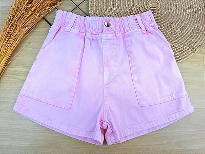 Shorts em Sarja com Elastano Rosa Vic Vicky