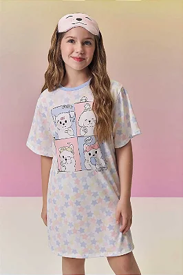 Camisola em Malha Fresh, Acompanha Sleep Mask Vic Vicky