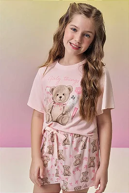 Conjunto de Pijama com Blusa em Meia Malha e Shorts em Malha Fresh Vic Vicky