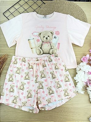 Conjunto de Pijama com Blusa em Meia Malha e Shorts em Malha Fresh Vic Vicky