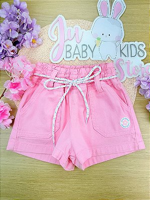 Shorts em Sarja com Elastano Rosa Kukiê