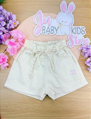 Shorts em Sarja com Elastano Bege Kukiê