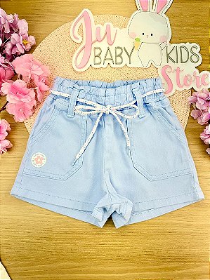 Shorts em Sarja com Elastano Azul Kukiê