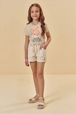 Shorts em Sarja com Elastano Bege Kukiê
