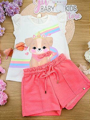 Conjunto de Bata em Meia Malha com Shorts em Moletom sem Pelúcia Infanti Infantil Menina