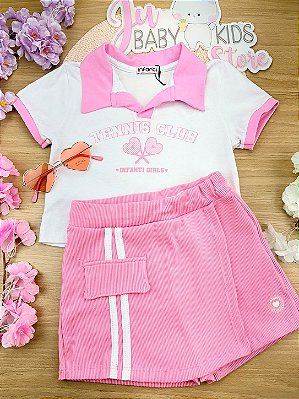 Conjunto de Blusa Polo em Meia Malha e Short Saia em Soft Line Infanti Infantil Menina
