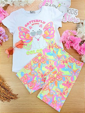 Conjunto de Blusa Alongada em Meia Malha e Bermuda Biker em Malha Power Infanti Infantil Menina