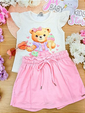 Conjunto de Blusa em Malha Power e Shorts Saia em Molevisco Infanti Infantil Menina