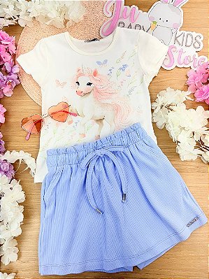 Conjunto de Blusa em Cotton e Shorts Saia em Canelado Liz Infanti Infantil Menina