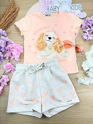 Conjunto de Blusa em Meia Malha e Shorts em Moletom Linho sem Pelúcia Infanti Infantil Menina