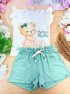 Conjunto de Blusa em Malha Fresh com Shorts em Molevisco Infanti Infantil Menina