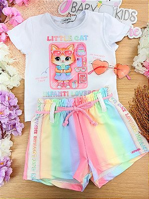 Conjunto de Blusa em Meia Malha e Shorts em Molecotton Infanti Infantil Menina