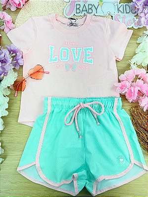 Conjunto de Blusa em Meia Malha e Shorts em Ergonomic Infanti Infantil Menina