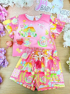 Conjunto de Blusa e Shorts em Malha Fresh Infanti Infantil Menina