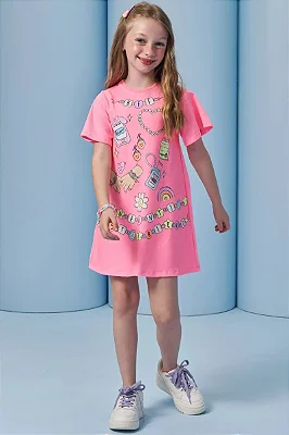 Vestido em Meia Malha. Acompanha Kit Pulseiras Infanti Infantil Menina