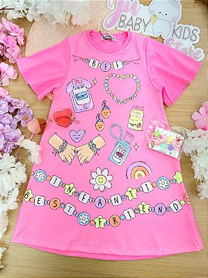 Vestido em Meia Malha. Acompanha Kit Pulseiras Infanti Infantil Menina
