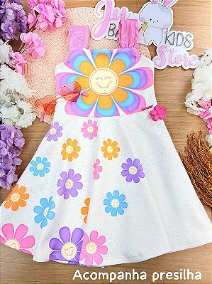 Vestido em Fly Tech. Acompanha Presilha de Cabelo Infanti Infantil Menina