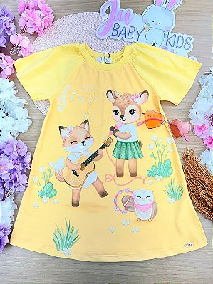 Vestido em Meia Malha Amarelo Infanti Infantil Menina