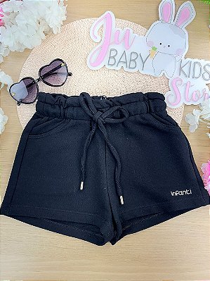 Shorts em Moletom sem Pelúcia Preto Infanti