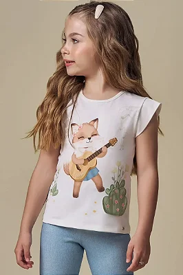 Blusa em Cotton Off White Raposa Infanti Infantil Menina