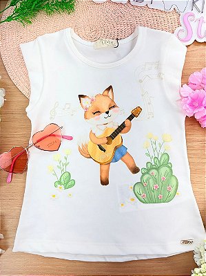 Blusa em Cotton Off White Raposa Infanti Infantil Menina