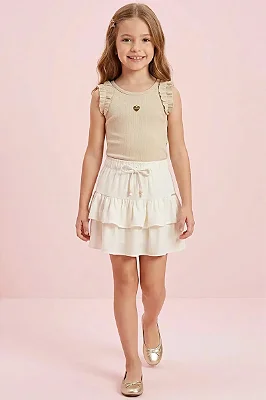 Regata em Canelado Liz Bege Infanti Infantil Menina