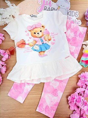 Conjunto de Blusa Alongada em Meia Malha e Calça Legging em Malha Power Infanti Infantil Menina