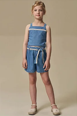 Conjunto de Blusa e Shorts em Jeans Infanti Infantil Menina