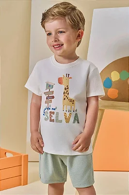 Conjunto de Camiseta em Meia Malha e Bermuda em Malha Alfaiataria com Elastano LucBoo Infantil Menino