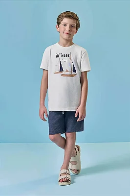Conjunto Camiseta em Meia Malha e Bermuda em Cotton Jeans com Elastano LucBoo Infantil Menino