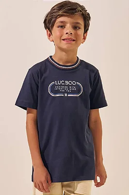 Camiseta em Meia Malha Azul Marinho LucBoo Infantil Menino