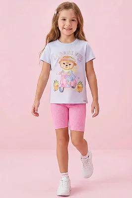 Bermuda Biker em Soft Line Rosa Kukiê Infantil Menina