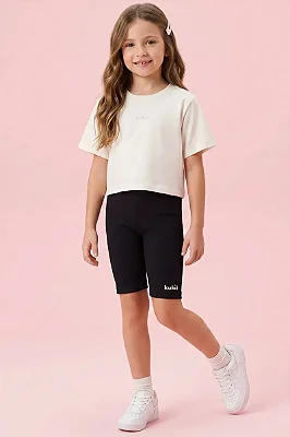 Bermuda Biker em Soft Line Preto Kukiê Infantil Menina