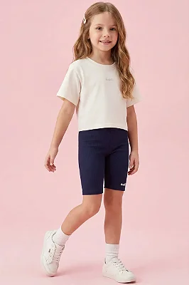 Bermuda Biker em Soft Line Azul Marinho Kukiê Infantil Menina