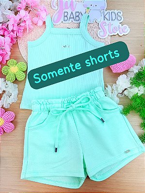 Shorts em Moletom sem Pelúcia Verde Kukiê