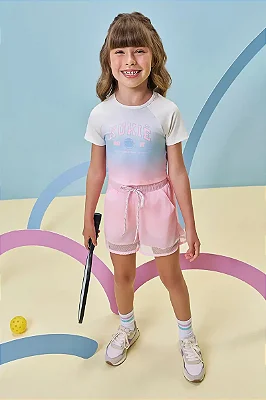 Conjunto de Blusa em Malha com Proteção UV50+ e Shorts em Air Tech e Tela Kukiê Infantil Menina