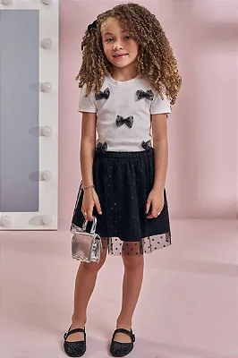 Saia em Tule Glitter Estrelas Preto Kukiê Infantil Menina