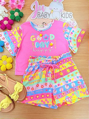 Conjunto de Blusa e Shorts em Malha Fresh Kukiê Infantil Menina