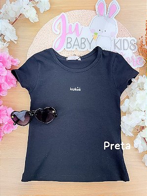 Blusa em Cotton Preta Kukiê Infantil Menina